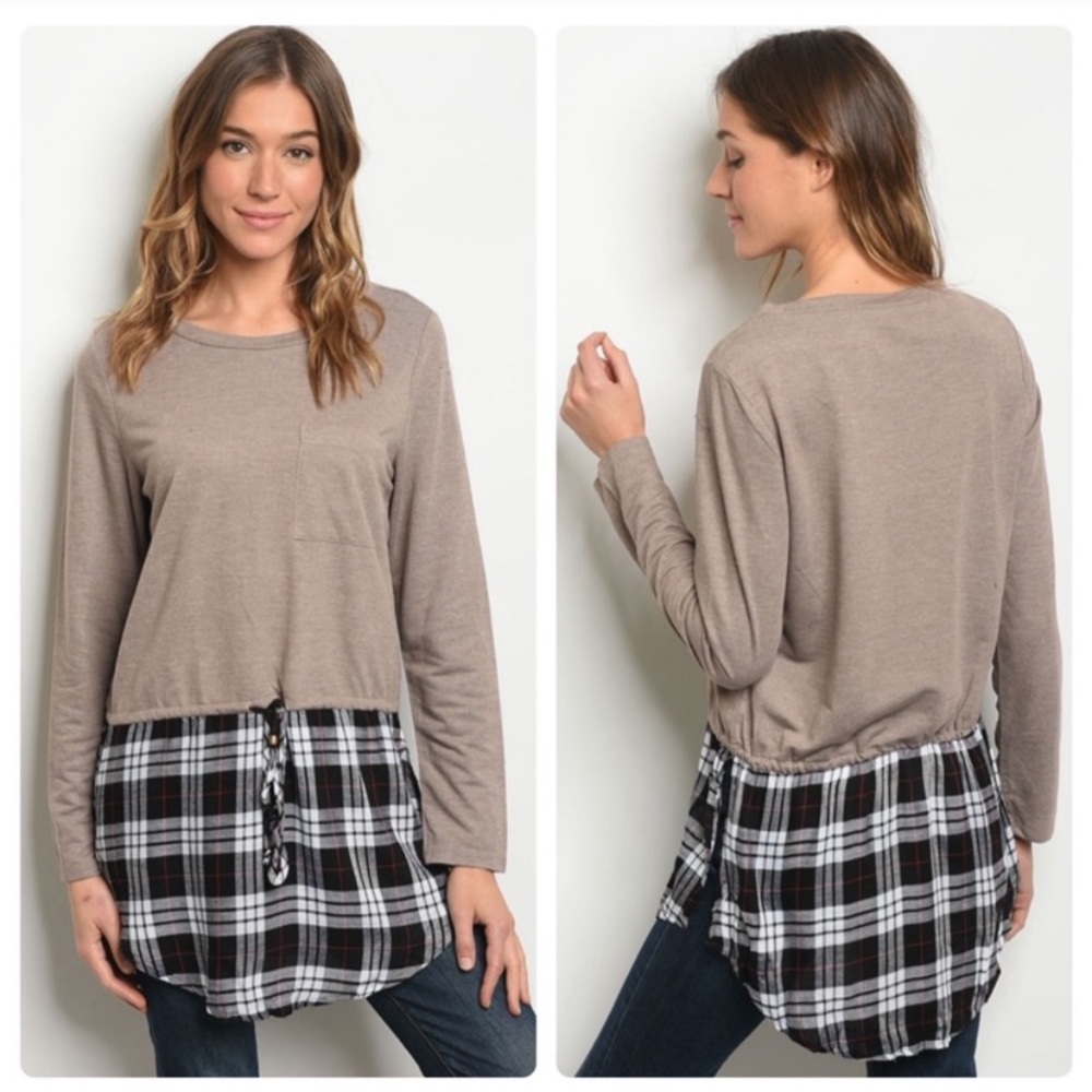 Super Cute Mocha and Plaid Top | S | M | L | NWT